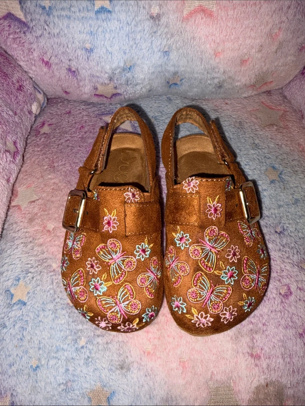 Girls Brown Embroidered Butterfly Slingback Shoes